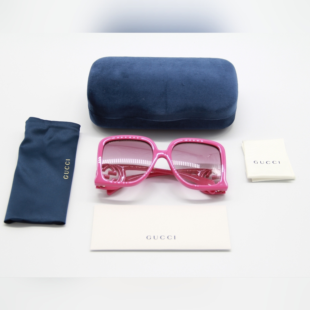 NEW GUCCI GG1326S 004 PINK SQUARE WOMEN SUNGLASSES GUCCI - Picture 12 of 13